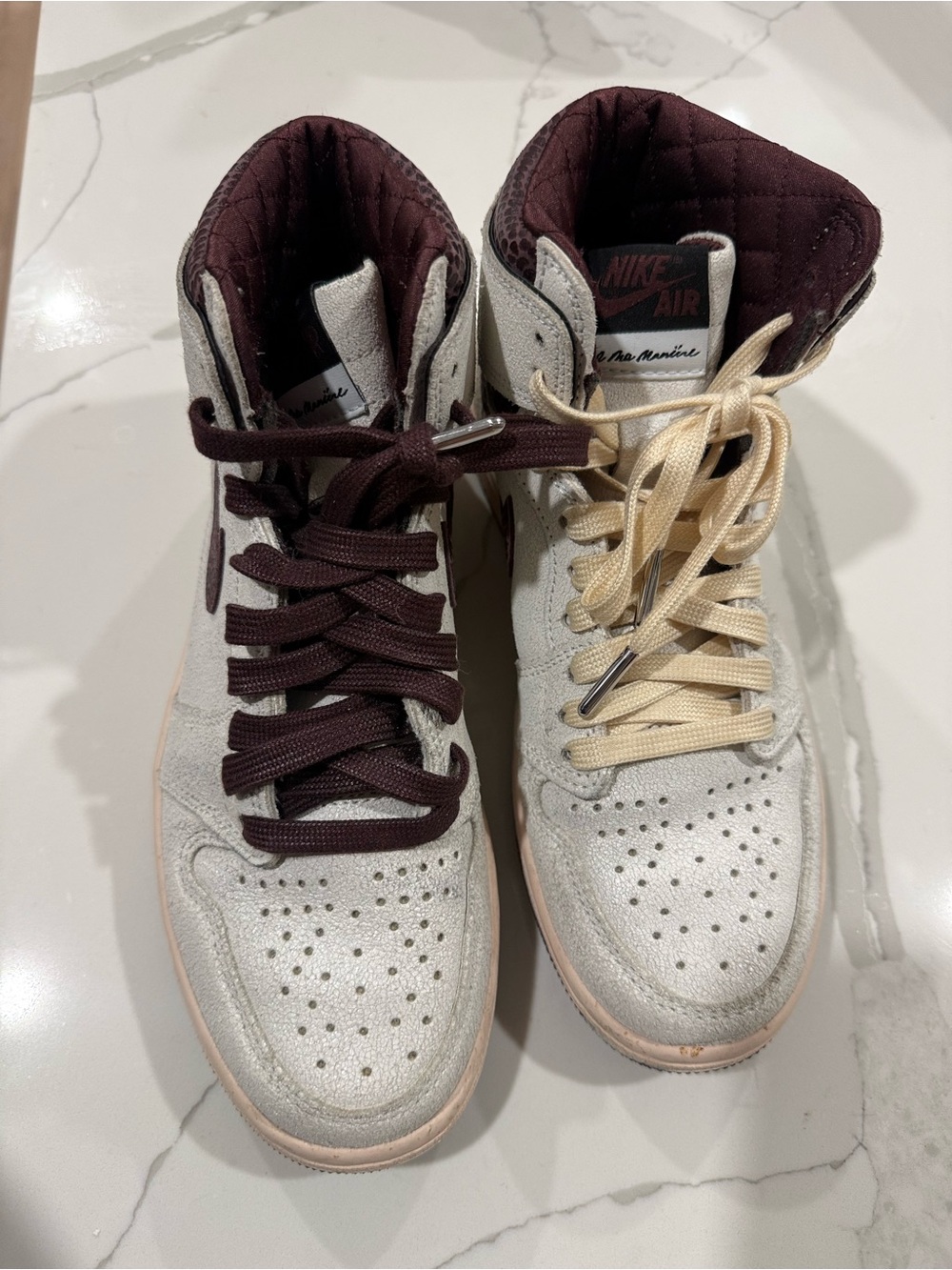 Nike High-Top Sneakers in Cream with Maroon and Cream Laces